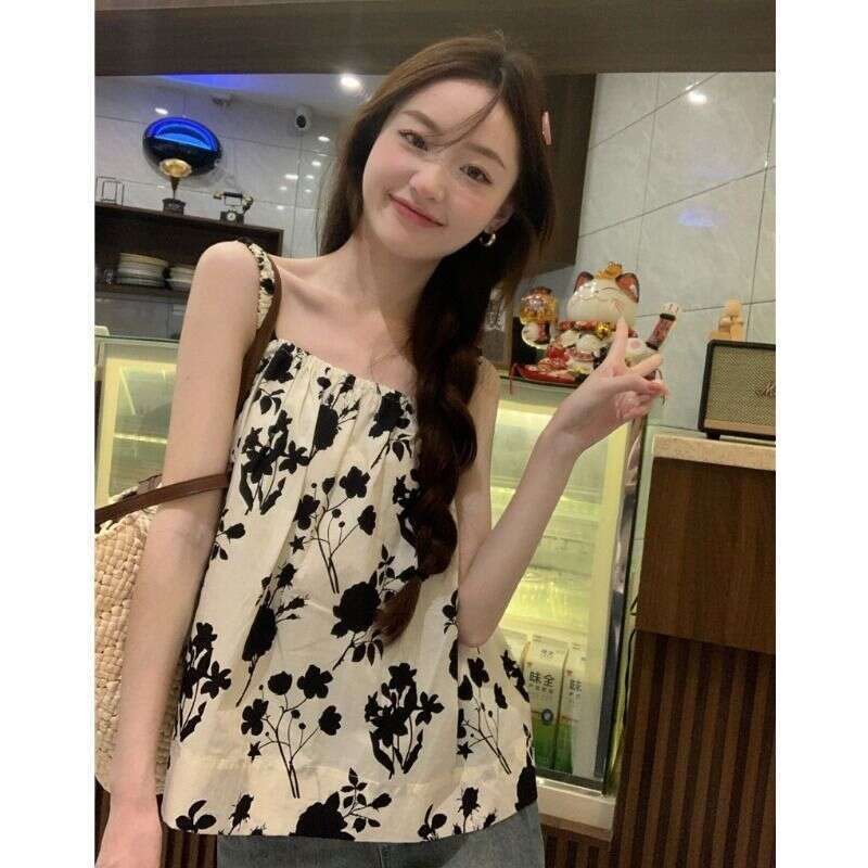 French Floral Camisole For Women Summer Design Sense Niche Outerwear New Loose Versatile Sleeveless Top B5