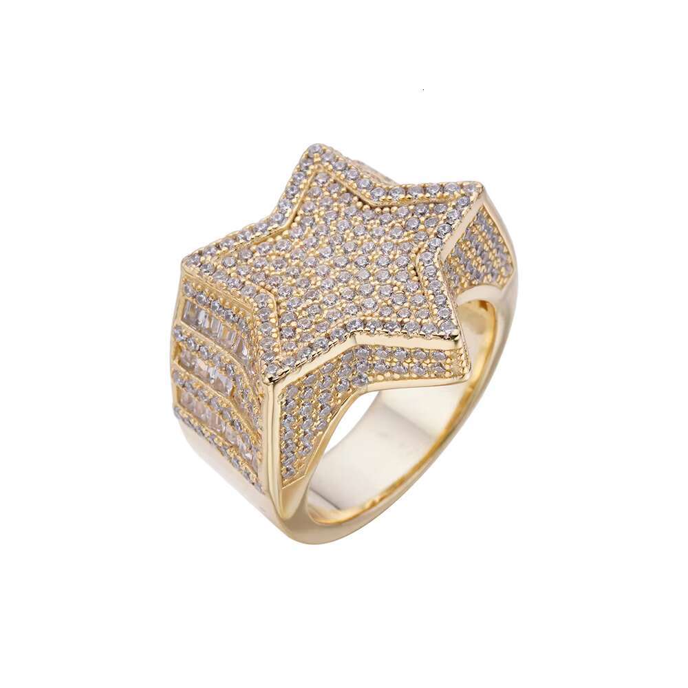 Hiphop Classic Custom Jewelry Iced Out VVS Moissanite Diamond Gold Plated 925 Sterling Silver Star Ring for Men