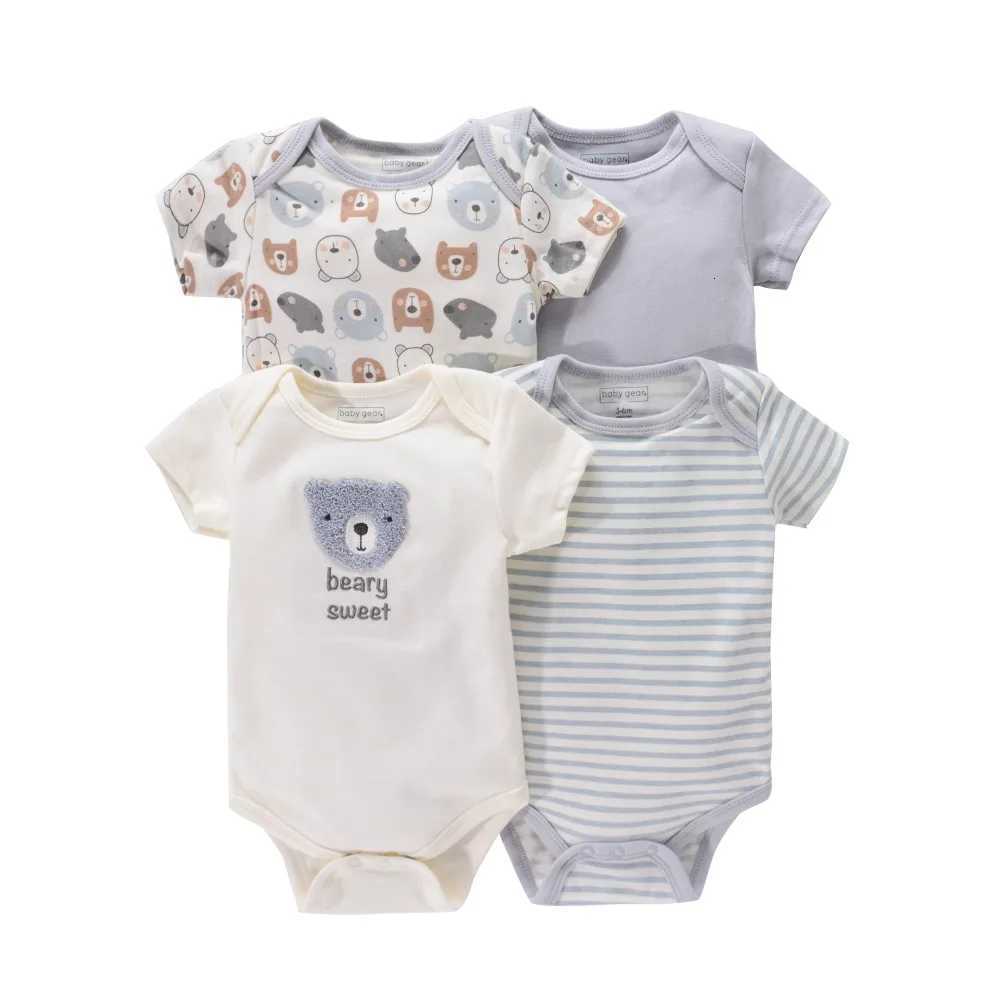 4PCS Newborn Infant Romper Short Sleeve Round Neck Animal Flowers Print Bodysuit For Baby Boys And Girls Clothes XJ250712