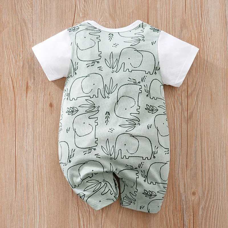 Summer Newborn Boys And Girls Cute Strap Elephant Print Cotton Comfortable Short Sleeve Bodysuit XJ250712