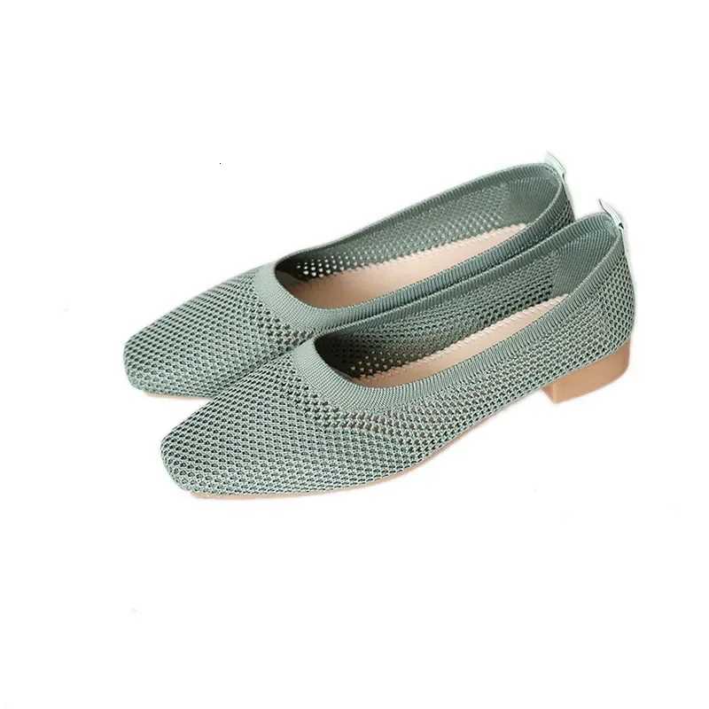 Women Solid Mesh Casual Shoes Summer Breathable Square Toe Hollow Fly Weaving Comfortable Light Soft Walkers Flats Womens Shoes XJ250712