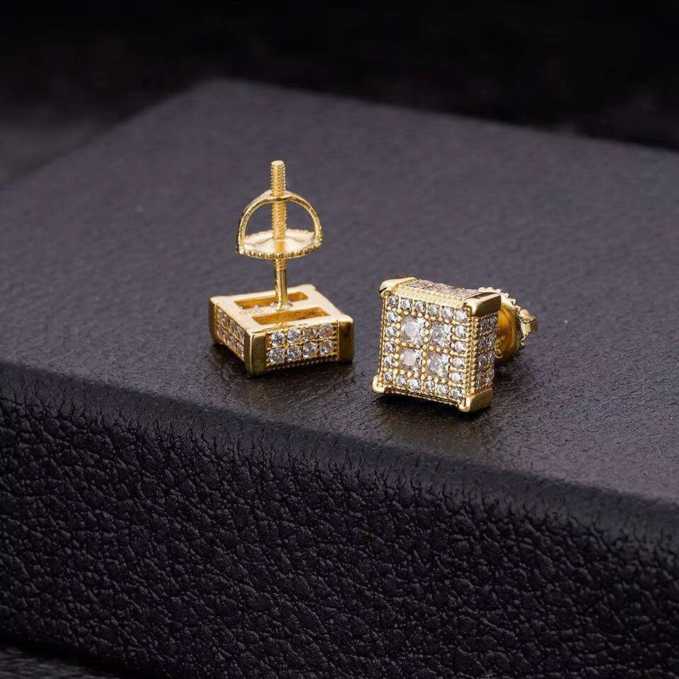 Hip Hop Jewelry White Gold Plated Iced Out VVS Moissanite Diamond 925 Sterling Silver Square Shape Stud Earring