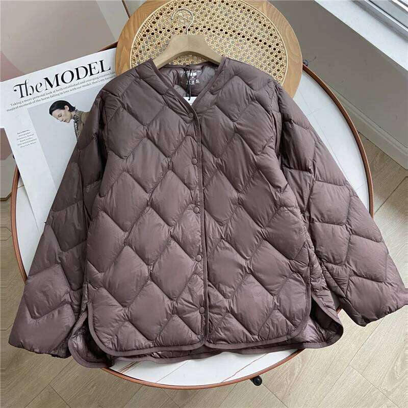 Janveny 2025 New Autumn Winter Ultra Light Collarless Soft Puffer Jacket Women Casual Loose Single Breasted 90% Duck Down Coat