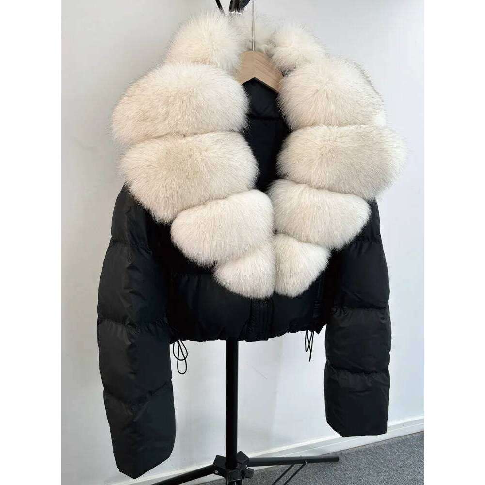 Janveny Large Natural Fox Fur Collar 90% White Duck Down Jacket Women Winter Short Waterproof PU Puffer Coat Female Thick Parkas