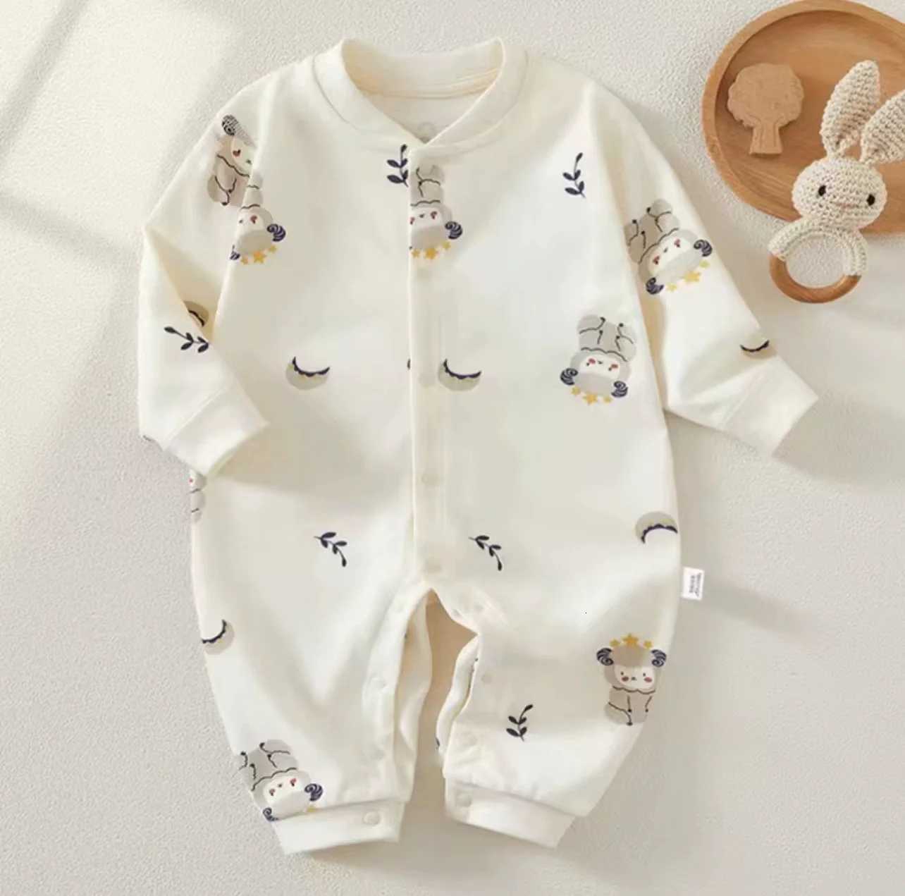 100% Cotton Solid Color Bodysuit One Pieces for Boys and Girls Newborn Rompers 0-24 Months Long Sleeve Loungewear Outfit Thin Cute Design XJ250712
