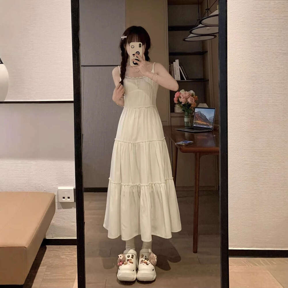 White Strap For Women Summer New Style Petite Slimming Gentle French First Love Long Dress B5
