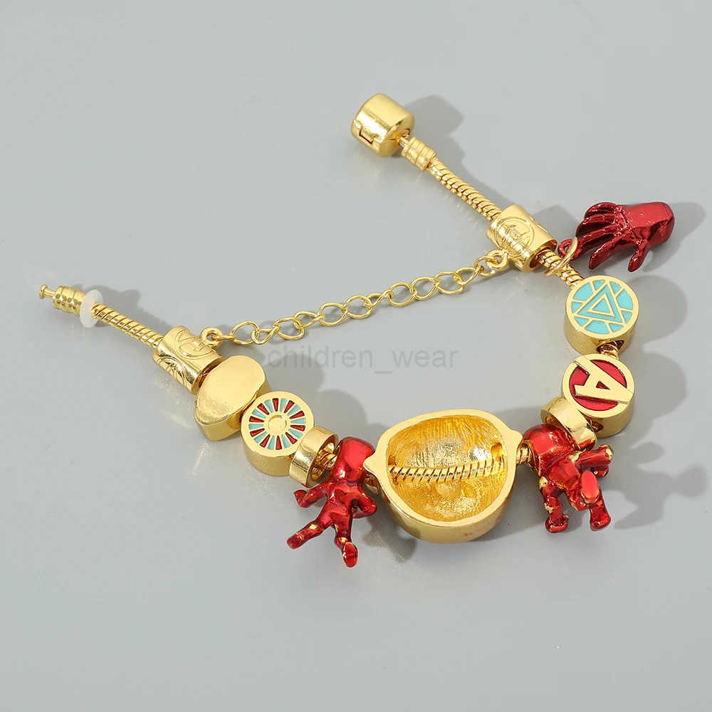 Disney Marvel Iron Man Charm Bracelet Gold Color Superhero Women DIY Bracelet Avengers Bangles Jewelry Party Gifts W20250712