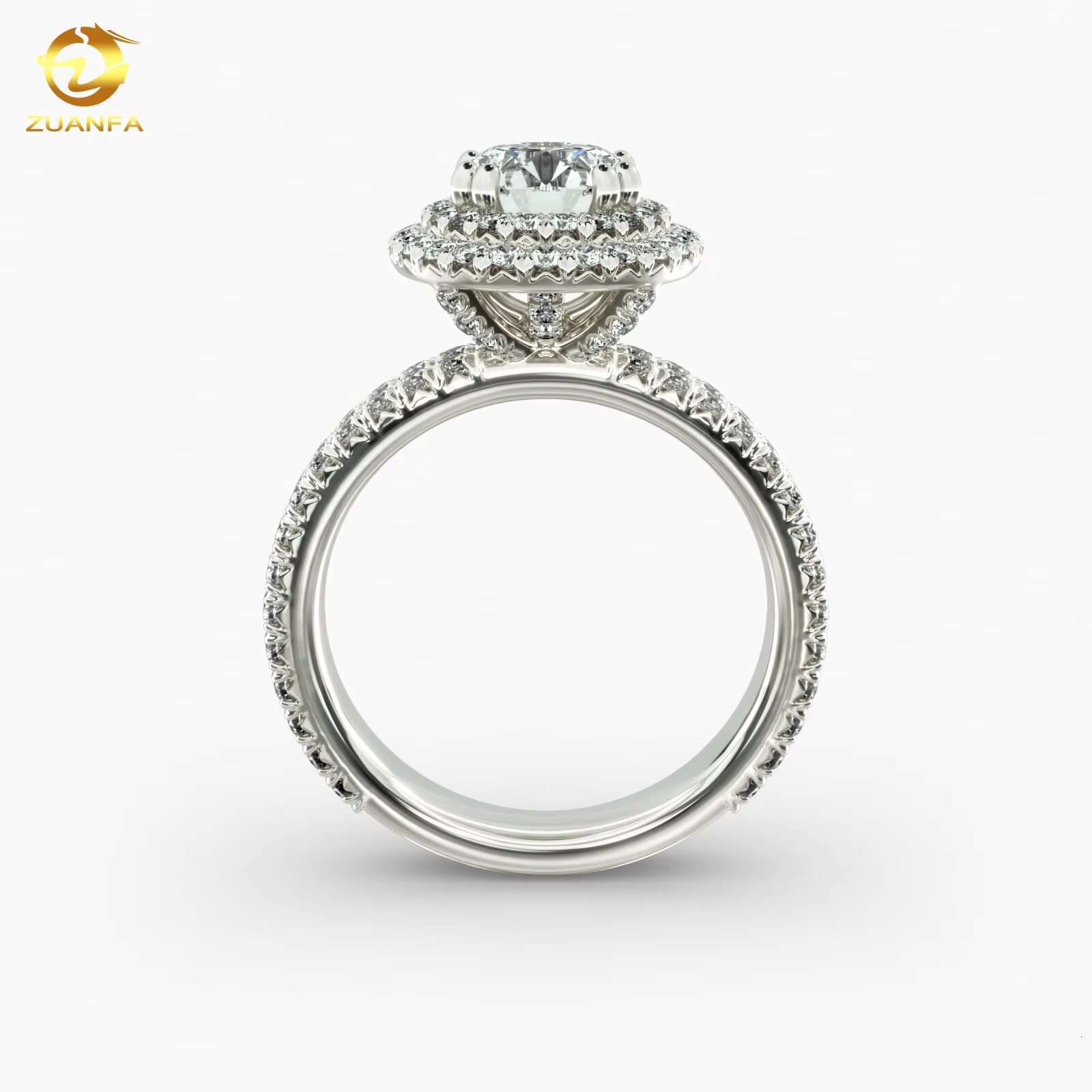 Custom Made Moissanite Soild Gold Wedding Gift Riviera Pave Diamond Engagement Ring in 14k White Gold