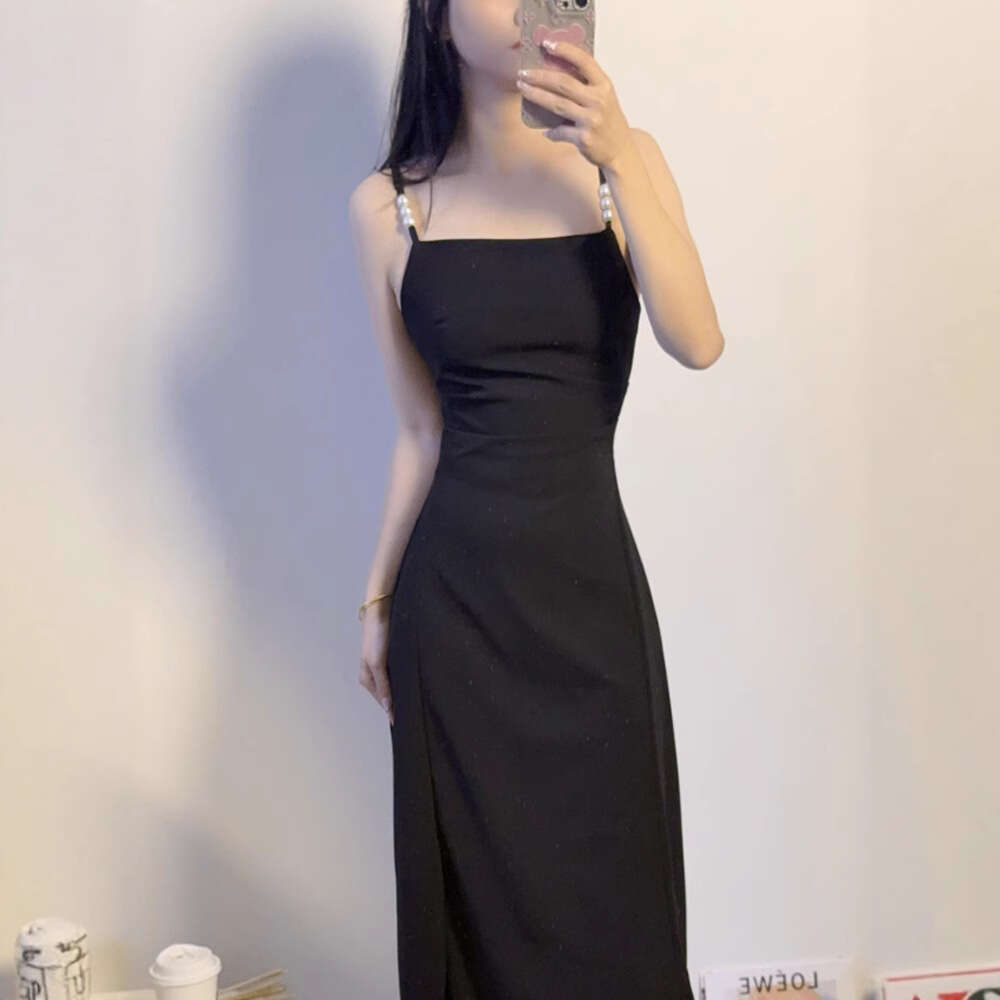 Strap For Women Summer New Waist-Cinching Slimming High-End Elegant Hepburn Style Little Black Dress B5