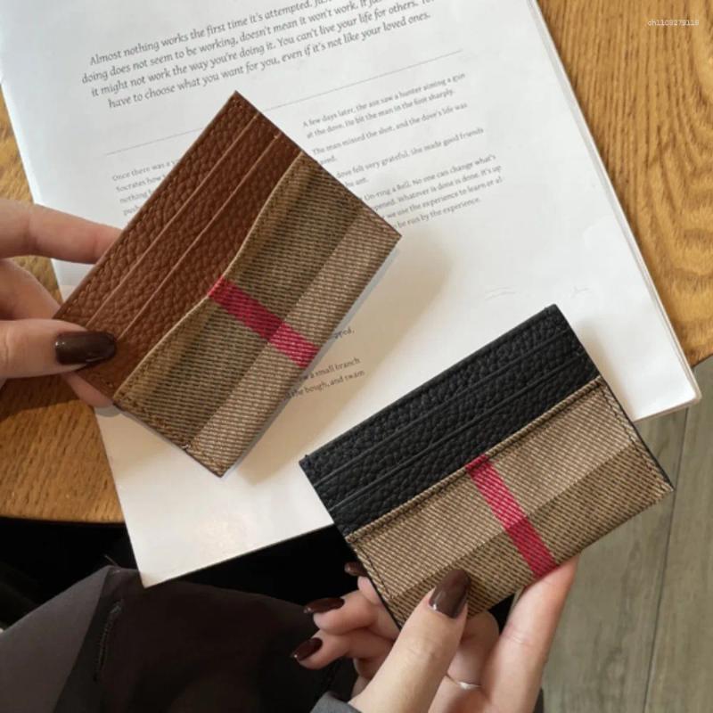 Card Holders Mini Vintage Style Leather Holder Elegant Design Ultrathin Coin Wallet Patchwork Pattern Multi-Functional Checkered