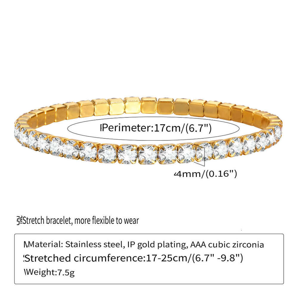 New Luxury Jewelry Designer Bracelet Full Diamond Titanium Steel Zircon Tennis Bracelet Men Women High End Elastic Tennis Chain Single Row Daily Stack