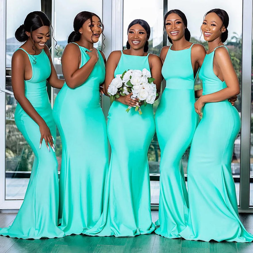 Mint Bridesmaid Dresses Mermaid Spaghetti Straps Sexy Pleated Ruffles Maid of Honor Dresses Bride Gowns Sequined Lace for Nigeria Black Women Marriage