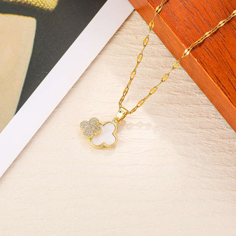 New luxury jewelry designer necklace exquisite four leaf clover necklace women's high-end versatile earrings niche diamond studded design light l