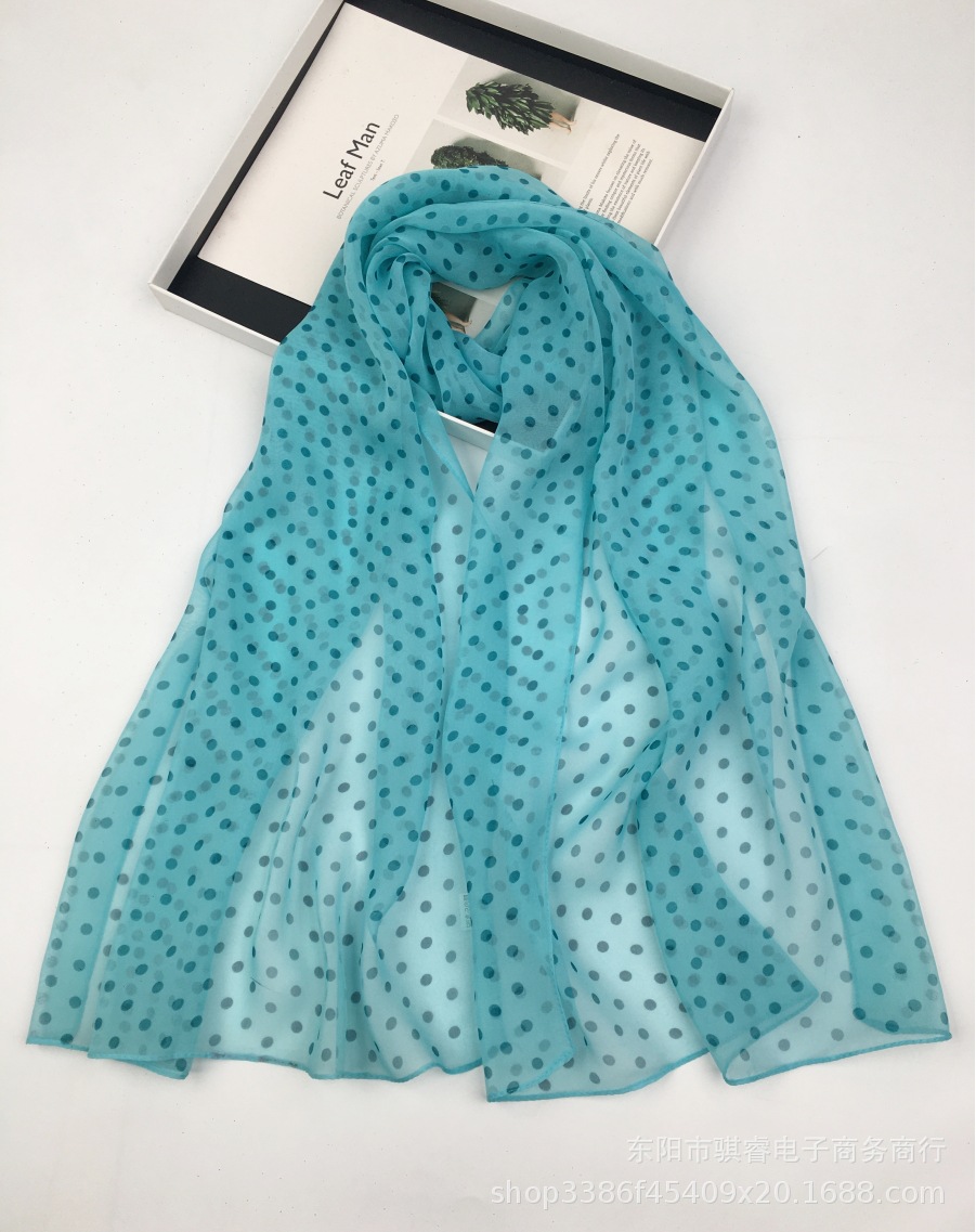 K1318 Korean version of spring and autumn summer silk scarf fashion small polka dot georgette temperament printing cross-border foreign trade wholesal