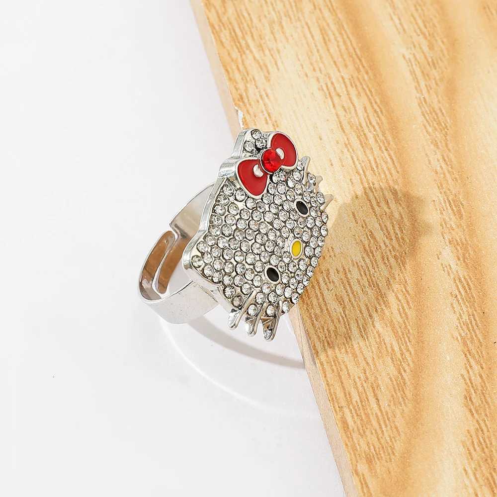 Sanrio Hello Kitty Rhinestone Ring Y2K Millennium Girl Adjustable Aesthetic Rings 2 Pieces Women Fashion Accessories Giftw250716