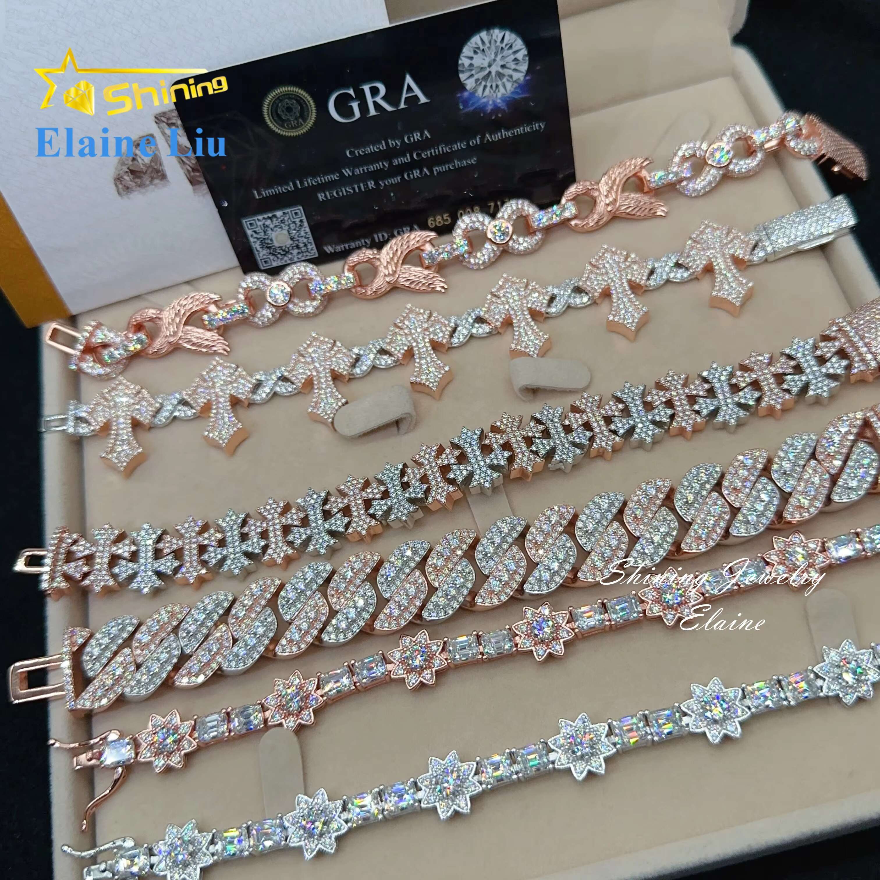 Wholesale Price New Design Silver 925 Hip Hop Jewelry Iced Out Lab Diamond Jewelry Cuban Link Chain Men Bracelet