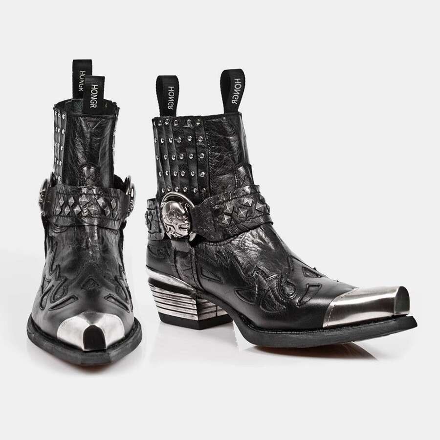 Western Cowboy for Women, Metal Short Unique Design Men's Shoes, Trendy Riding Boots, Height-Increasing Chelsea Boots