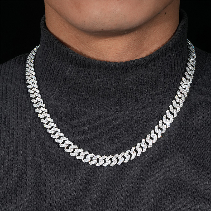 High Quality 10mm Solid 925 Sterling Silver Men Hip Hop Jewelry Iced Out Baguette VVS Moissanite Cuban Link Chain Necklaces