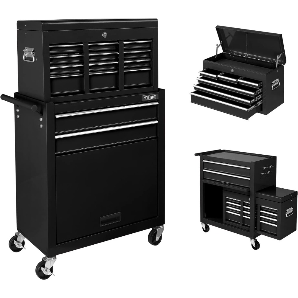 8-Drawer Rolling Tool Chest, Tool Storage Cabinet w/Lockable Wheels, Detachable Top, Drawers & Side Hooks