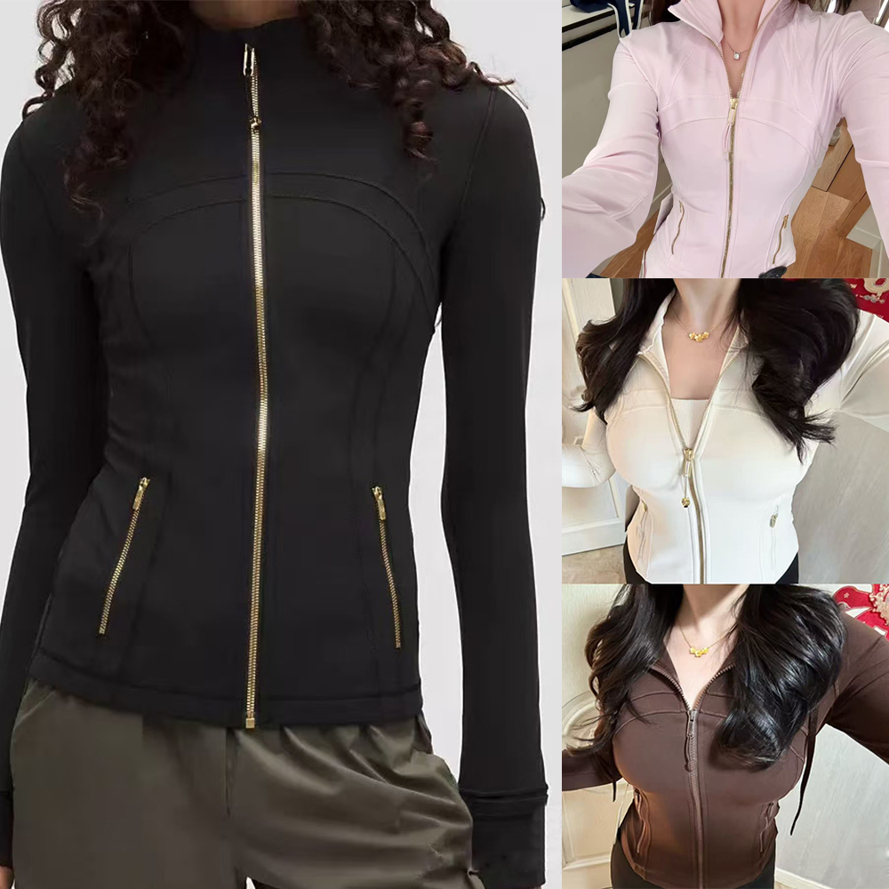 Women's Yoga Define With Gold Zipper Workout Sport Coat Fiess Gym Jacket Activewear Running Sports Top Solid Zip Sportswear Luluitys Lemonize definejackets