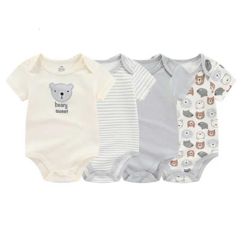 4pcs Fashion Short Sleeve Baby Boy Girl Bodysuit 100% Cotton Newborn Boy Girl Clothes XJ250712