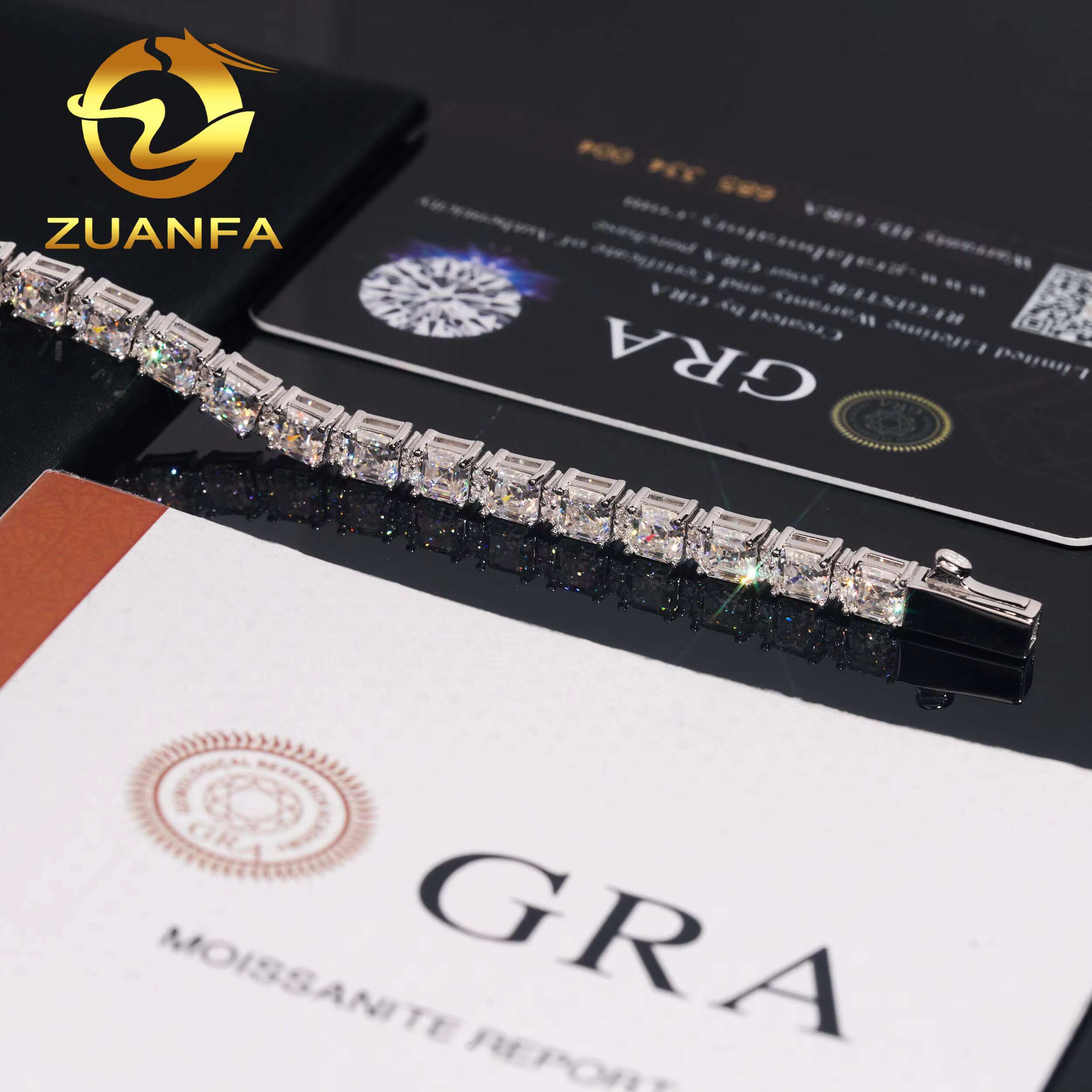Hip Hop Moissanite Jewelry 5*5mm Asscher Cut Iced Out Bracelet Women Men 925 Silver Diamond Tennis Bracelet Pass Diamond Tester