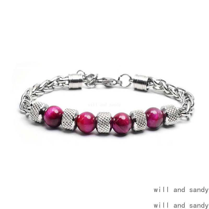Natural Stone Beaded Strand Bracelets Charm Stainless Steel Chain Designer Jewelry Bracelet Wristband for Men Women Hip Hop Fashion Jewelry Father Bir