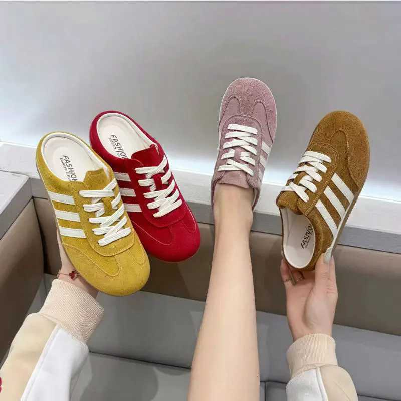 Baotou semi-slippers womens summer wear 2025 new super hot heelless flat German training shoes lazy e-foot womens shoes XJ250712