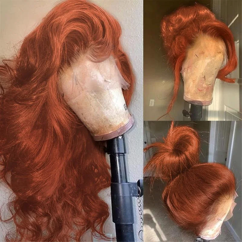 Orange Ginger Human Hair Wig 360 Lace Front Wigs Glueless Wigs Ready To Wear Body Wave 13x4 HD Lace Frontal Wigs For Women Synthetic Wig