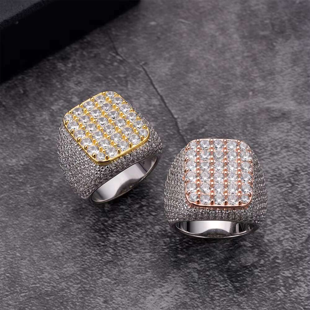 Hip Hop Fine Jewelry Moissanite Diamond Cubic Zirconia Zircon Ring Men 925 Sterling Silver Iced Out Custom Ring for Men