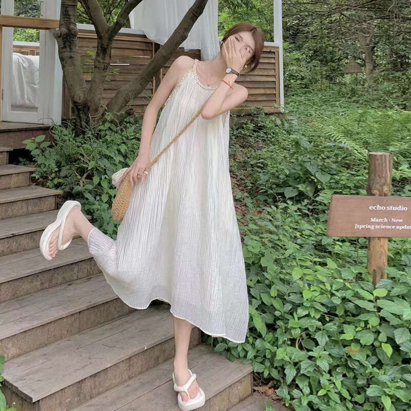 Gentle Style Halter Neck Strap For Women, Summer Petite Fairy Slimming Beautiful Beach Vacation Dress B5