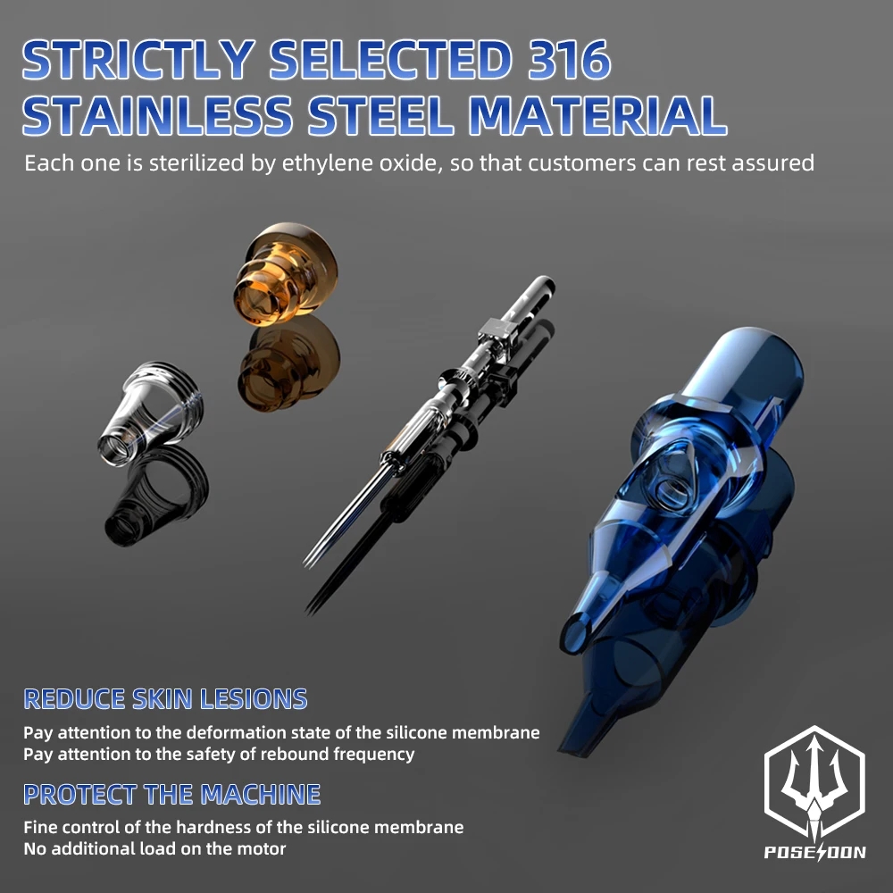 POSEIDON Tattoo Kit 10PCS Tattoo Needles Tattoo Pen Kit High Power Transparent Purple Tattoo Power Supply Tattoo Machine Kit