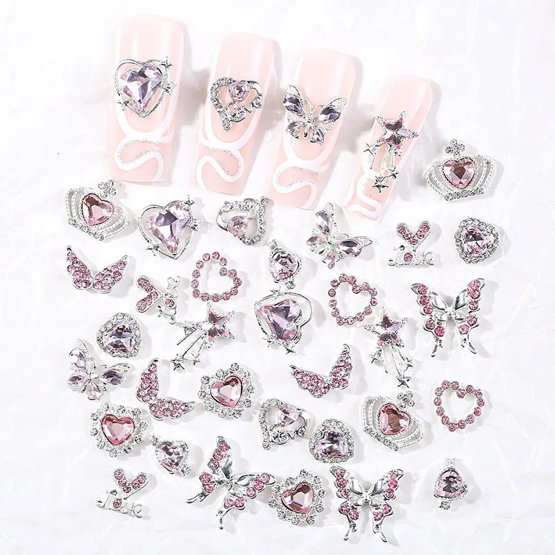 24PCS Star Nail Charms Silver Gems Pink Nail Rhinestones For Nails DIY Multi Style Nail Art Decoration Accessories Nail Supplies 250703