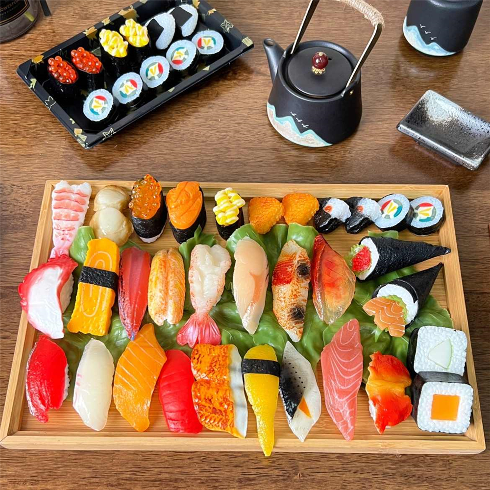 artificial fake simulation of food Tempura Oshizushi Chirashi Temaki Gunkan Maki Nigiri Sushi Sashimi Rice seafood sushi