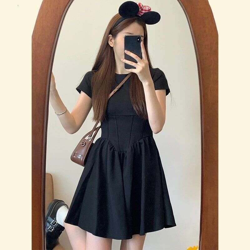 French Hepburn Style Black For Women Spring Summer New High-End Feel Petite Slim Waist Short Dress B5