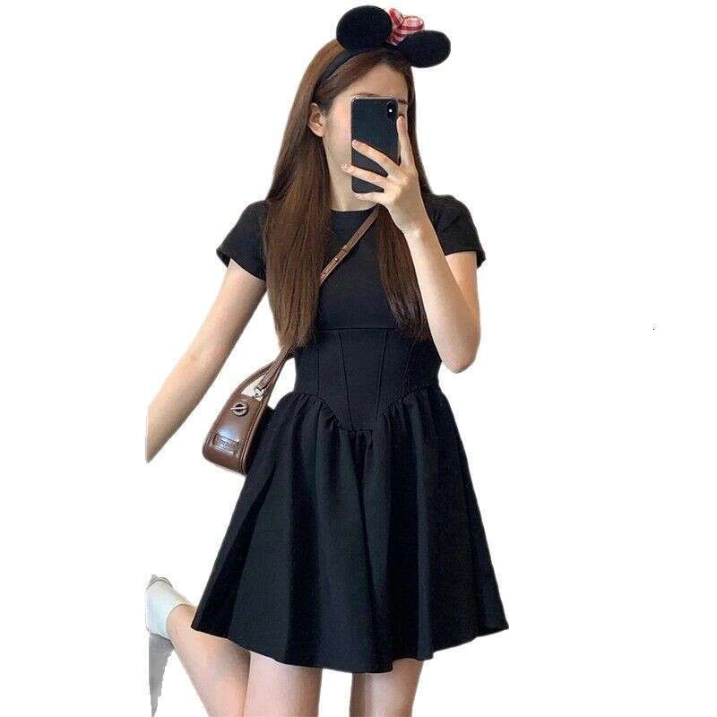 French Hepburn Style Black For Women Spring Summer New High-End Feel Petite Slim Waist Short Dress B5