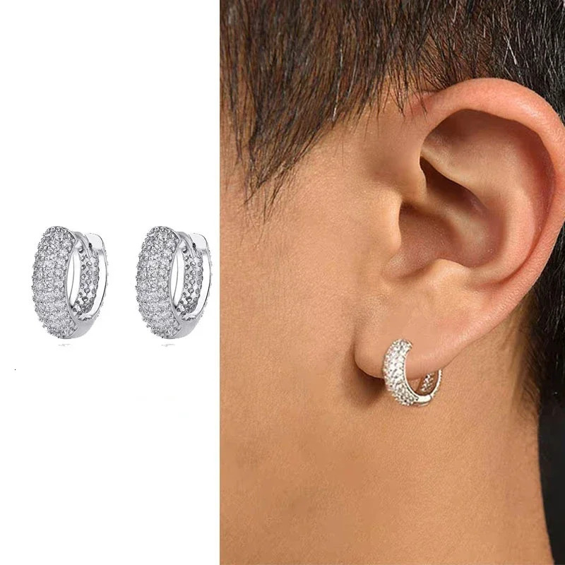 Stainless Steel Hoop Earrings For Men Cool Shiny Zirconia Small Huggie Cartilage Earring Punk Helix Tragus Piercing Jewelry 250812