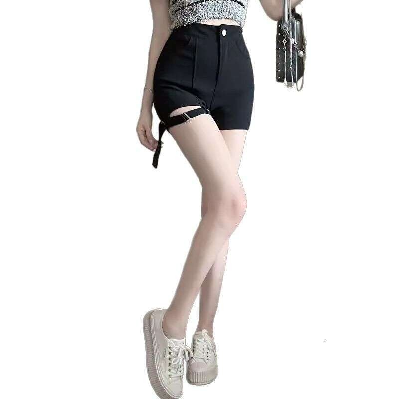 Girl Black High-Waisted Casual Shorts For Women Summer Outerwear Design Slimming A-Line Sexy Tight Hot Pants Spring Autumn B5