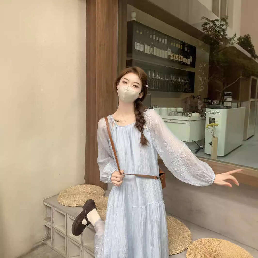 Lazy Style French Elegant Sleeve For Women New Spring And Autumn Design Sense Pleated Loose A-Line Long Dress B5