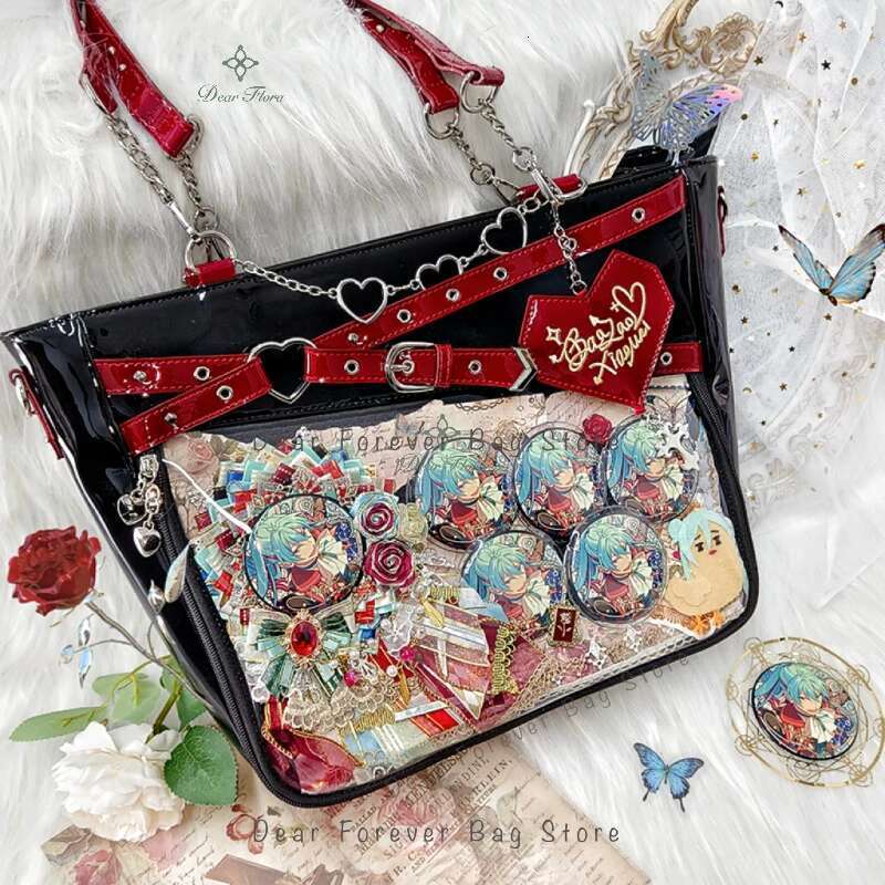 Y2k Aesthetic Underarm Ita Streetwear Girl Transparent Shoulder Heart Shape Chic Chain Handbag DIY Display Crossbody Bag