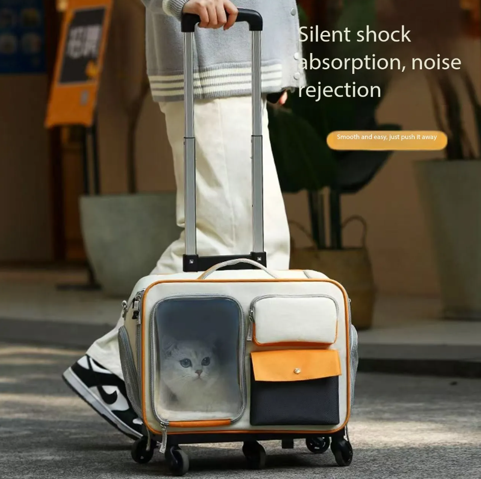 Pet rolling suitcase portable large-capacity cat bag stress-resistant cat and dog bag small dog luggage box outdoor pet backpack