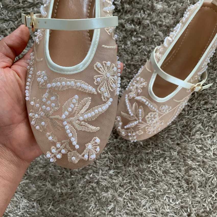 Mesh Embroidery String Bead Design Women Ballet Flats Fi Buckle Breathable Mary Jane Shoe Comfort Low Heel Soft Flat SandalXJ250712