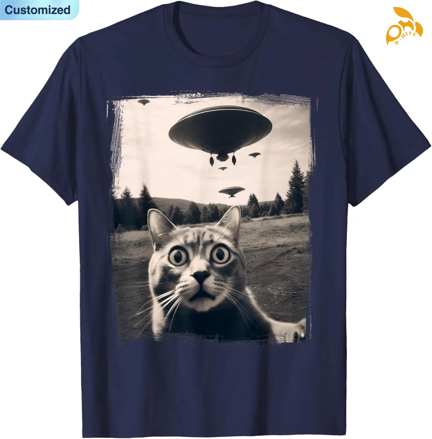 Free shipping for Men's T-Shirts Cat Selfie Alien Invasion Meme Funny Kitten Cute Cat T Shirt high quality many code number options attractive po