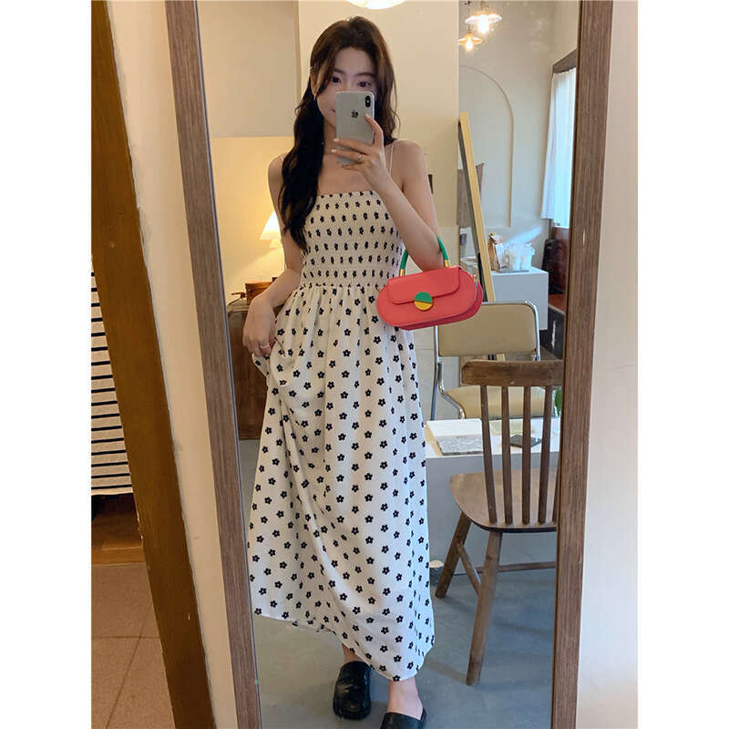 French Sweet Floral Strap For Women Summer New Small Daisy Sleeveless Waist-Cinching Slimming Dress B5