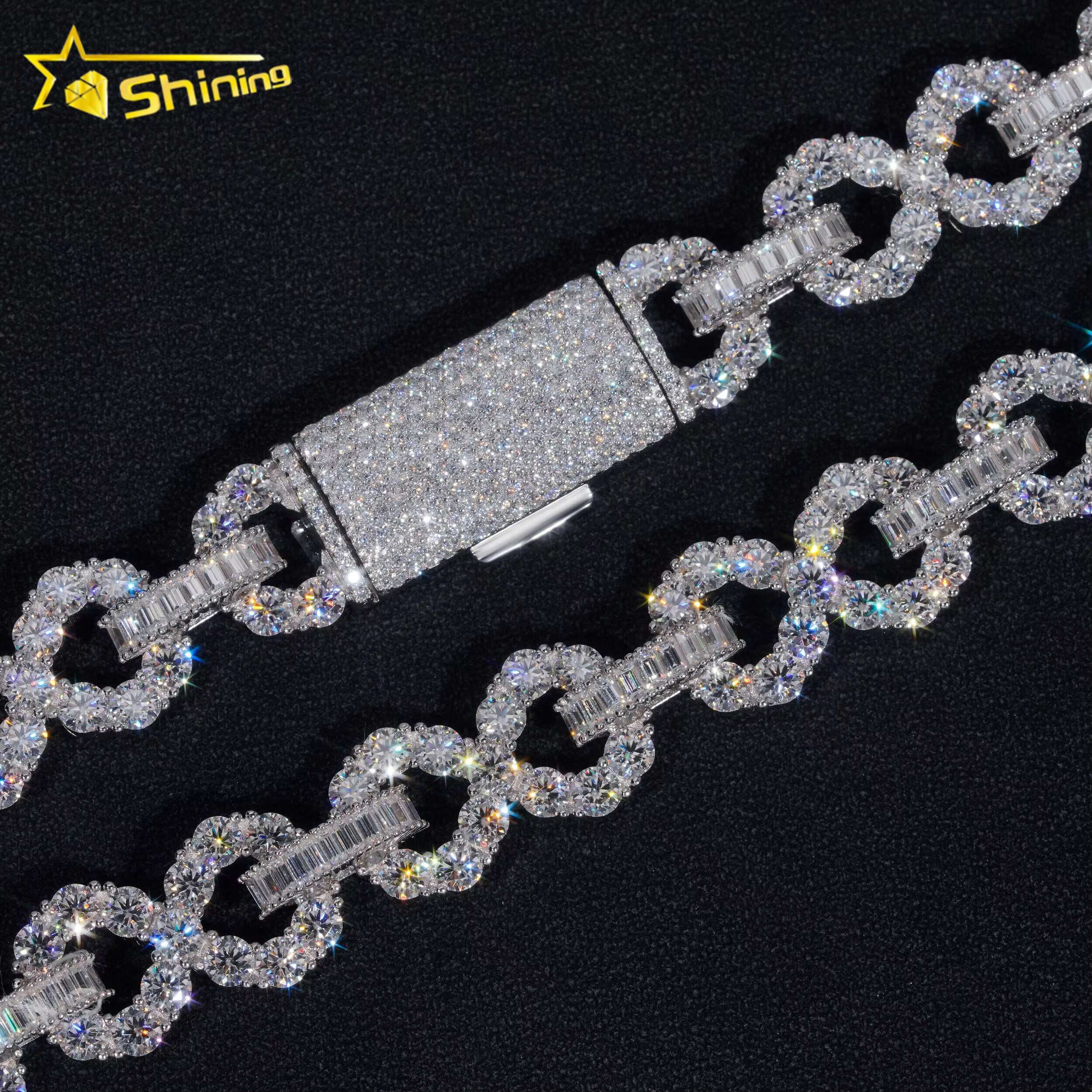 Super Shining Hip Hop Jewelry 16MM Big Stones 925 Sterling Silver VVS Moissanite Diamond Infinity Iced Out Cuban Link Chain