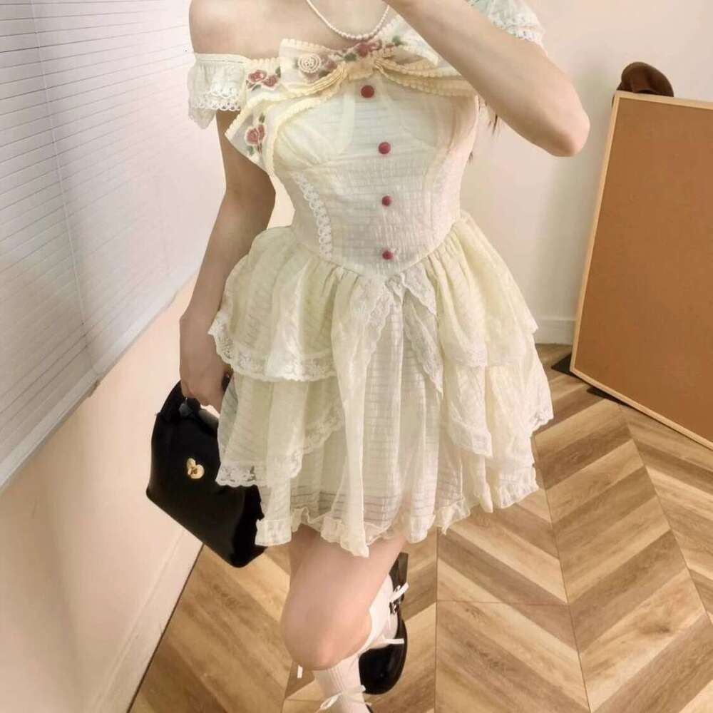 Pure Desire Style Sweet Little Flutter Sleeve For Girls Summer Small Size Waist-Cinching Big Bow Princess Puffy Cake Dress B5