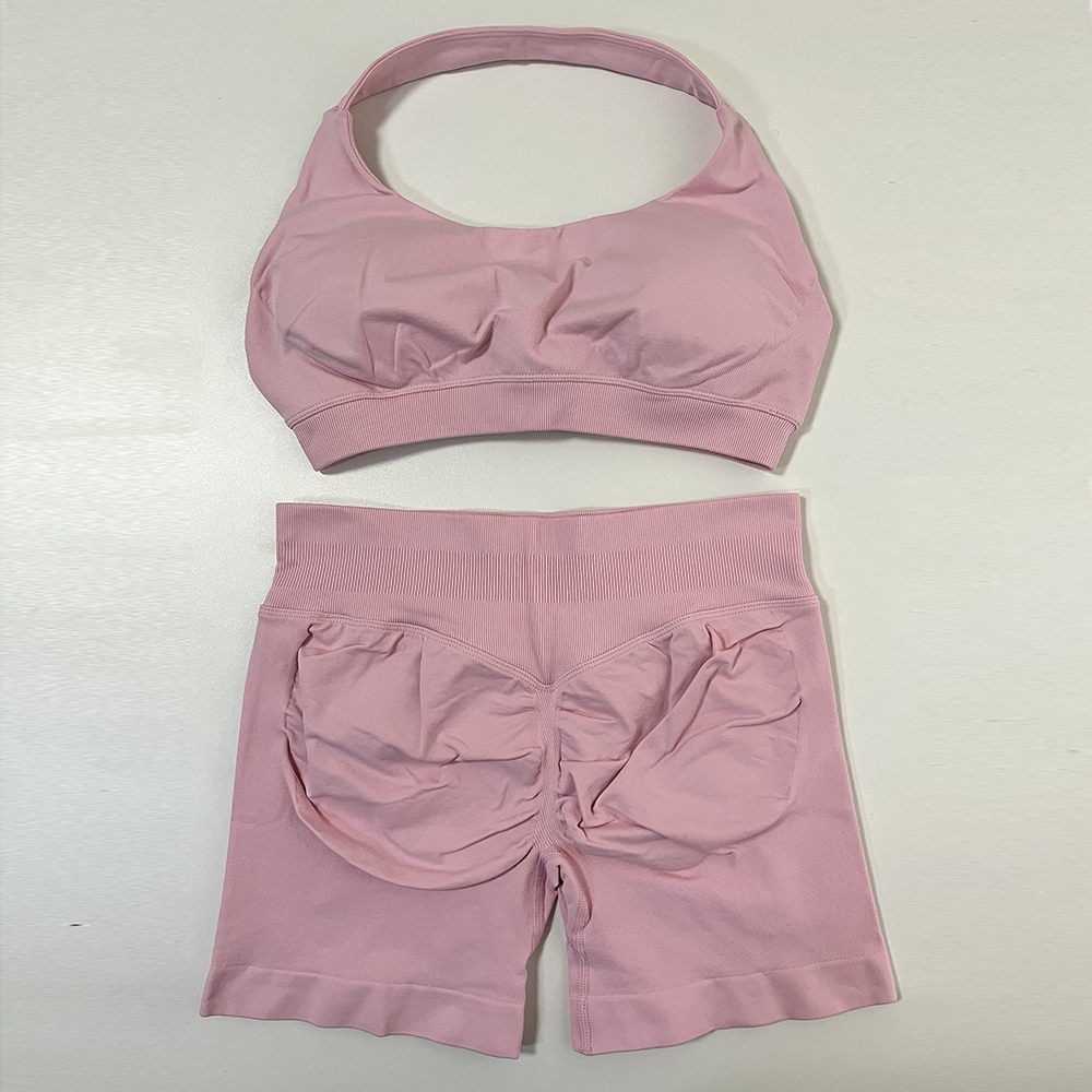 Impact Shorts Sets Seamless Yoga Set Women 2 Pieces Halter Sports Bra And Scrunch Butt Gym Shorts Suits Workout Clothes Outfit