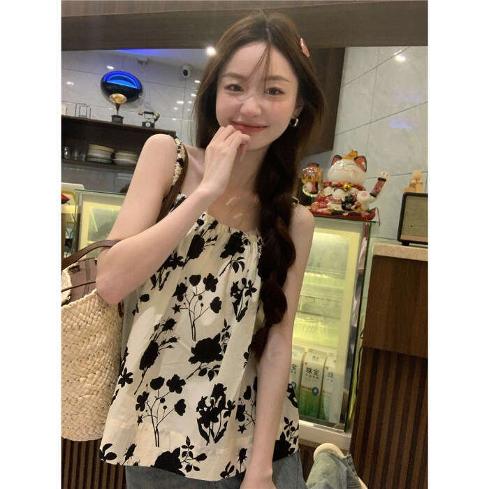 French Floral Camisole For Women Summer Design Sense Niche Outerwear New Loose Versatile Sleeveless Top B5