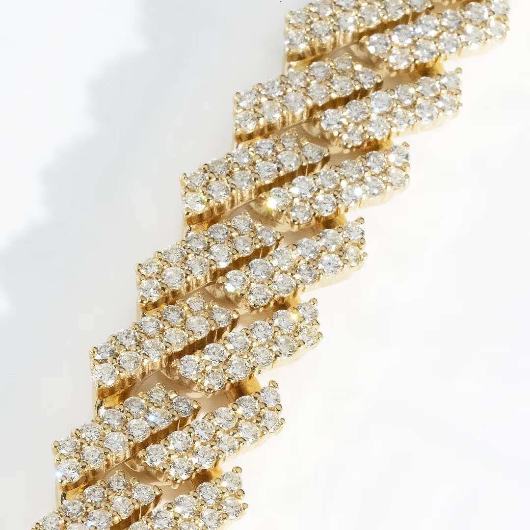 Mens Gold Chains 18mm Iced Out Two Tone VVS Moissanite Miami Cuban Link Chain S925 Sterling Silver Necklace