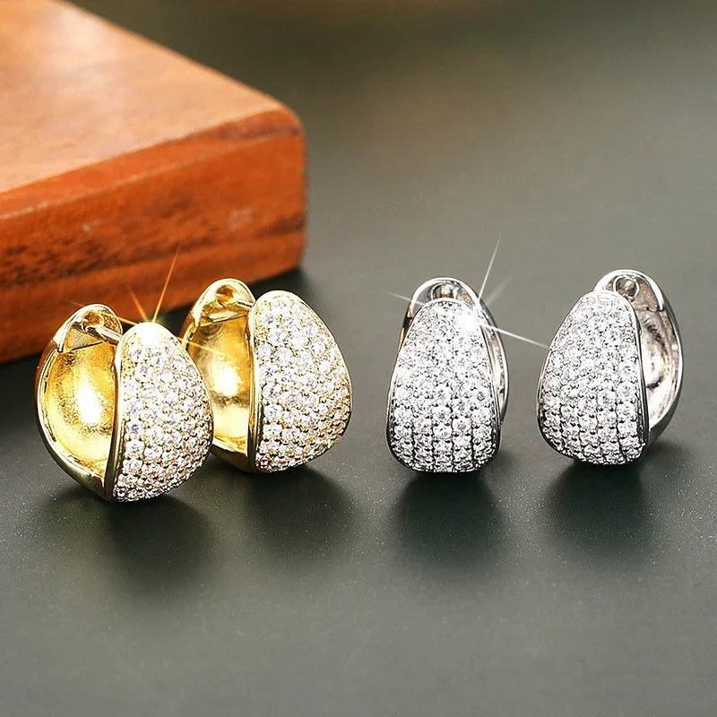 Huitan Sparkling Hoop Earrings for Women Dainty Graceful Ear Accessories with Shiny Cubic Zircon Charm Exquisite Wedding Jewelry 250708